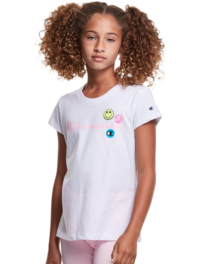 Champion Girls T-Shirt NZ - Classic Smiley Face White ( 7309-UTKIL )